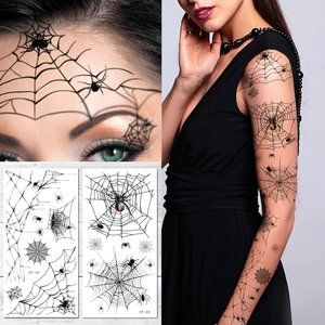 Supperb Temporary Tattoos - Horror Cobweb Spider Web Halloween Tattoo Sleeve
